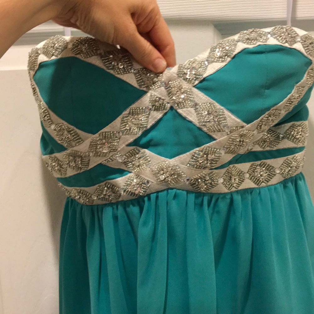Teal dress with beautiful beading detail!